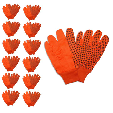 Cordova 2710 Hi-Vis Orange Canvas Gloves, Black PVC Dots, Orange Knit Wrist, Large, 12-Pack